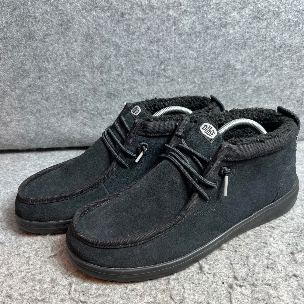 Hey Dude Mens Wally Mid GripR Black Suede Faux Fur Lined Chukka Boots Size 11